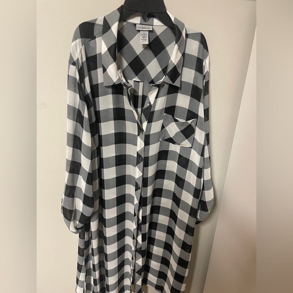 Catherines Monochrome Checkered Button Down Maxi Dress